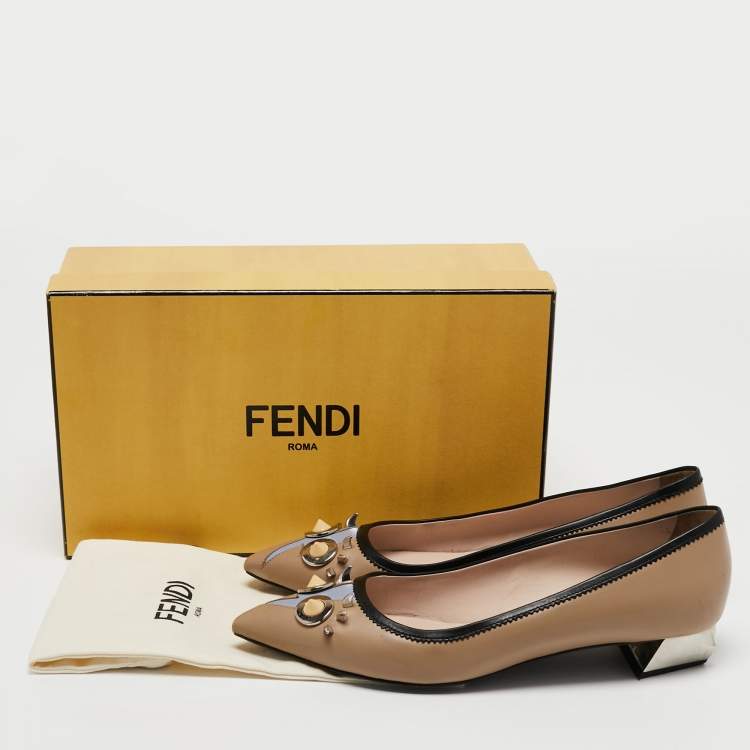 Pre Owned Fendi Beige Leather Embellished Pumps Size 39