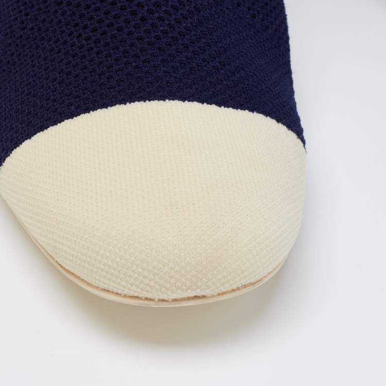 Pre Owned Fendi Navy Blue/Cream Striped Knit Fabric Boots Size 38.5