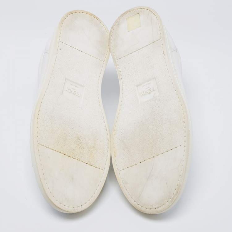 Pre Owned Fendi White/Blue Leather And Fabric Bag Bugs Appliqué Low Top Sneakers Size 41