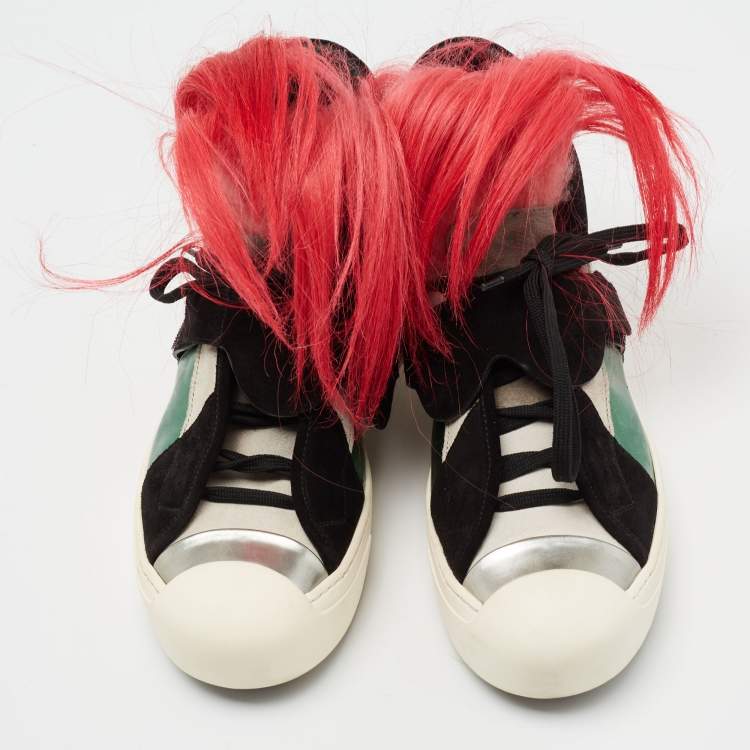 Pre Owned Fendi Multicolor Suede And Leather Karlito High Top Sneakers Size 40