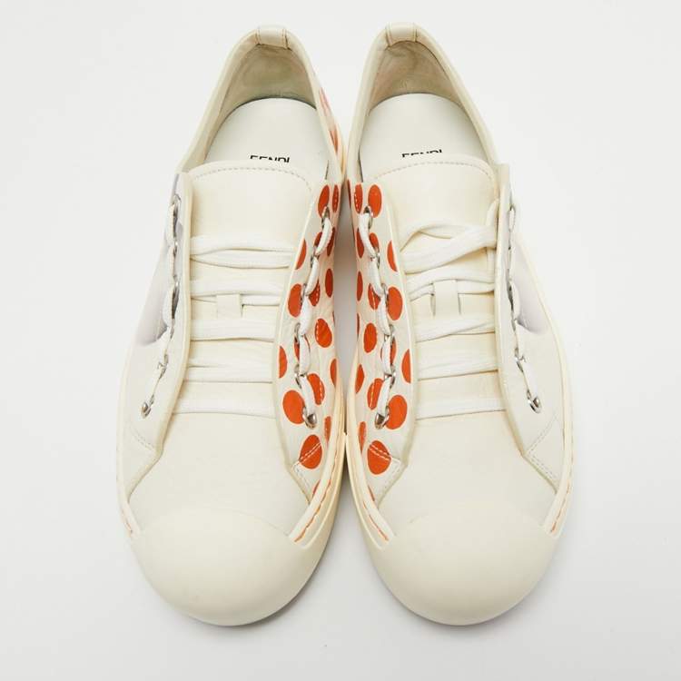 Pre Owned Fendi White Leather and Rubber Lace up Sneakers Size 39