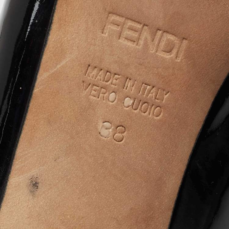 Pre Owned Fendi Black Patent Leather Platform FF Superstar Pump Size 38