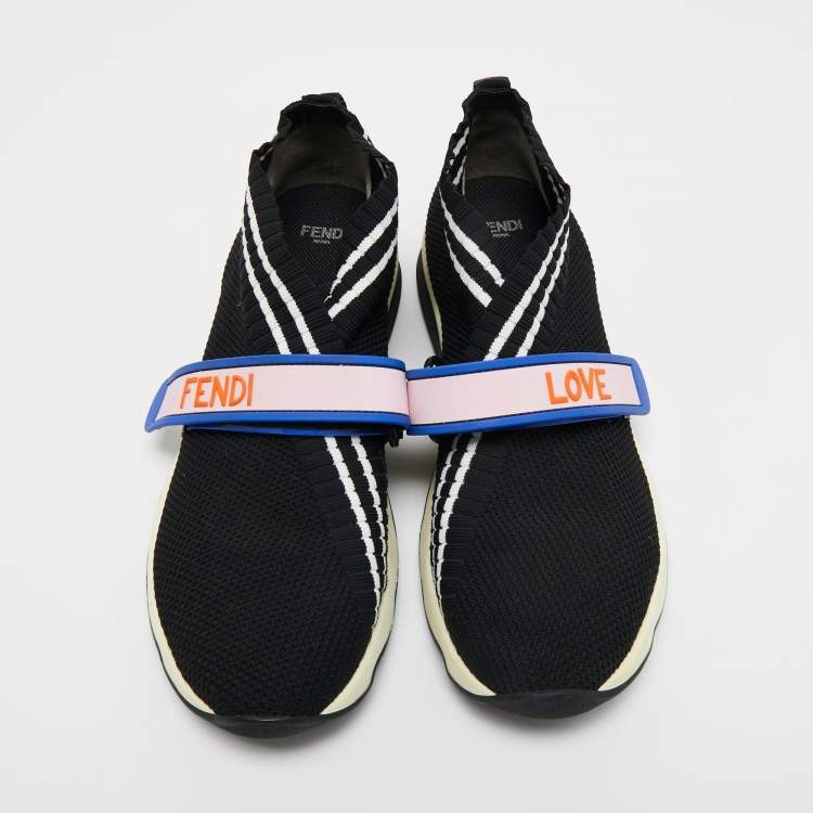 Pre Owned Fendi Black/White FF Rockoko Slip On Sneakers Size 39