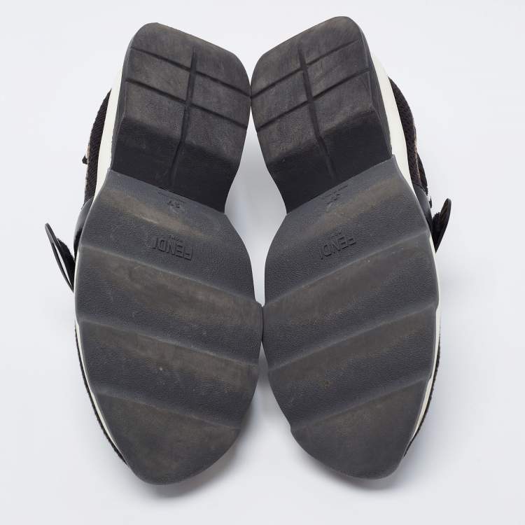 مملوكة مسبقًا Fendi Black/Brown FF Knit Fabric Rockoko Sneakers Size 37