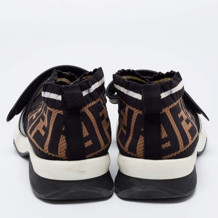 مملوكة مسبقًا Fendi Black/Brown FF Knit Fabric Rockoko Sneakers Size 37