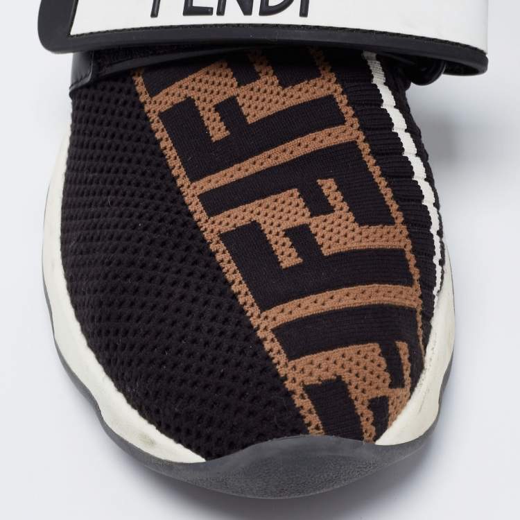 مملوكة مسبقًا Fendi Black/Brown FF Knit Fabric Rockoko Sneakers Size 37