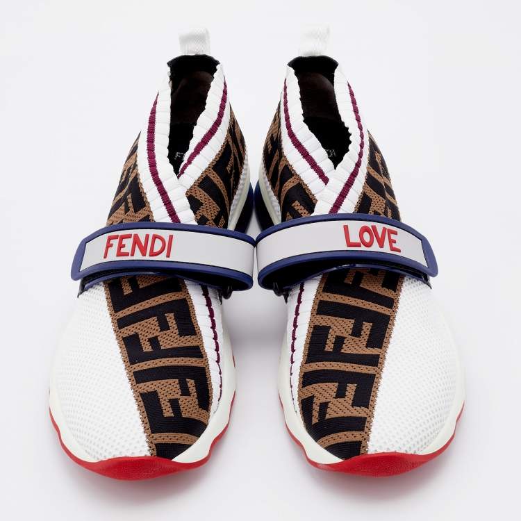 Pre Owned Fendi Multicolor Knit Fabric Rockoko Sneakers Size 39