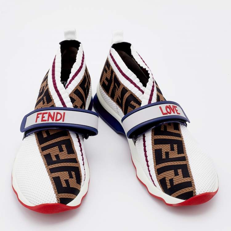Pre Owned Fendi Multicolor Knit Fabric Rockoko Sneakers Size 39