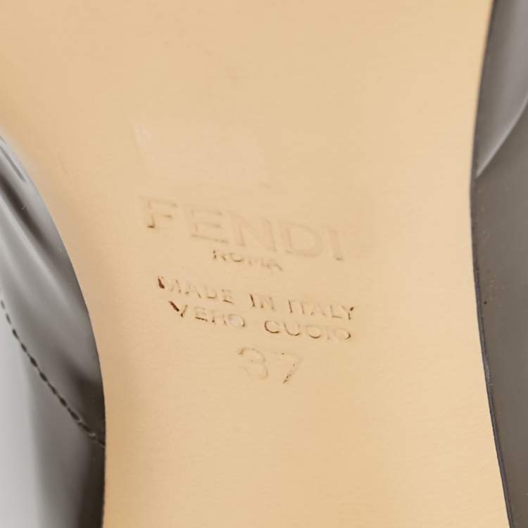 Pre Owned Fendi Grey Patent Leather Peep Toe Pumps Size 37