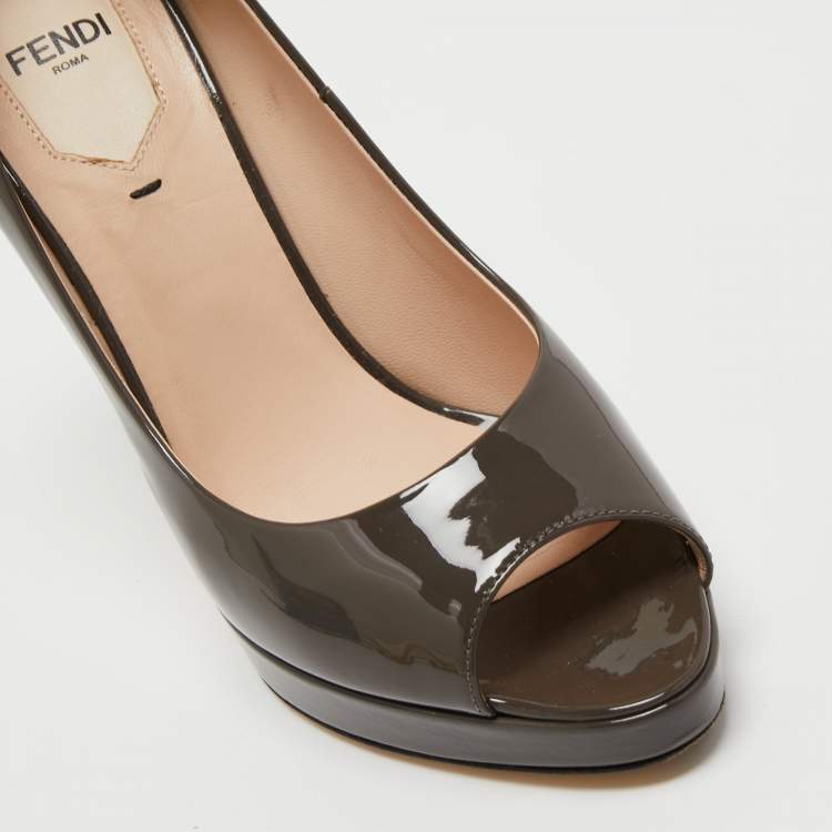 Pre Owned Fendi Grey Patent Leather Peep Toe Pumps Size 37