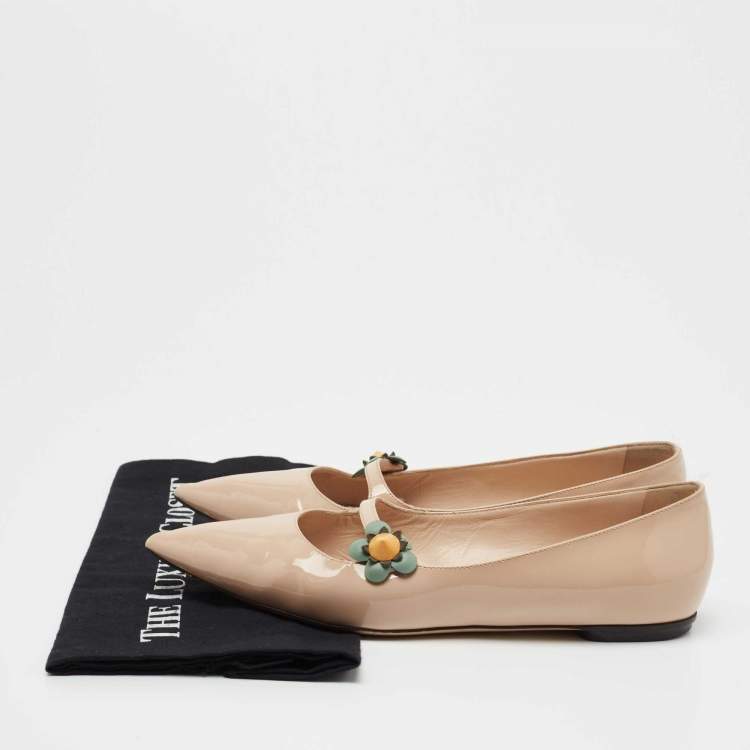 Pre Owned Fendi Beige Patent Leather Flowerland Ballet Flats Size 39
