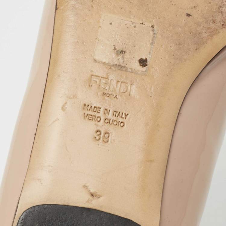 Pre Owned Fendi Beige Patent Leather Flowerland Ballet Flats Size 39