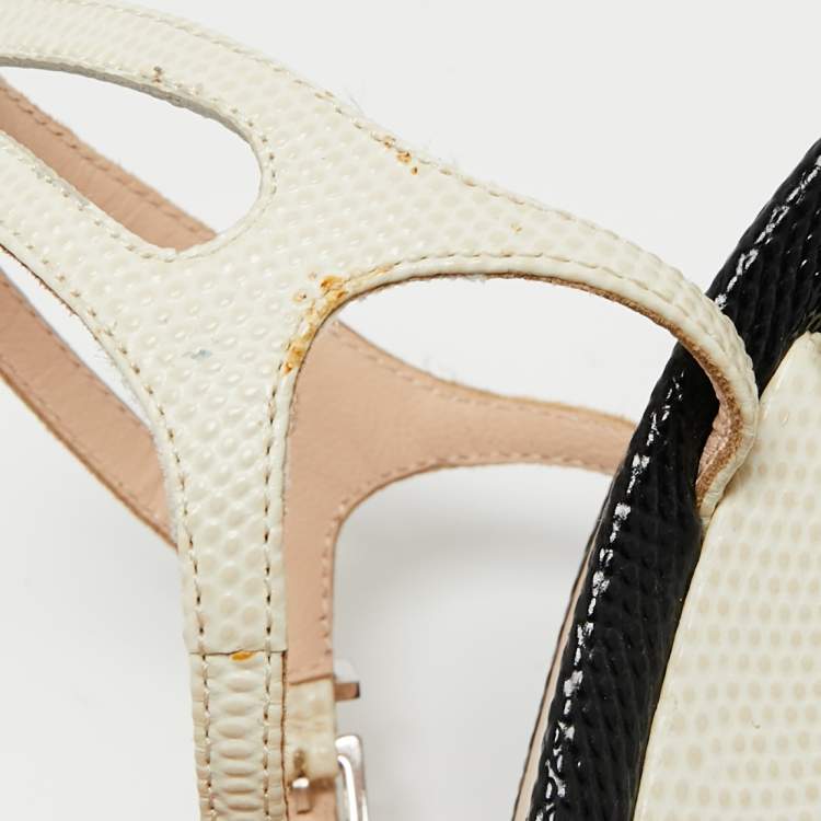 Pre Owned Fendi Multicolor Lizard Embossed and Leather Fantasia Studded Ankle Strap Sandals Size 37