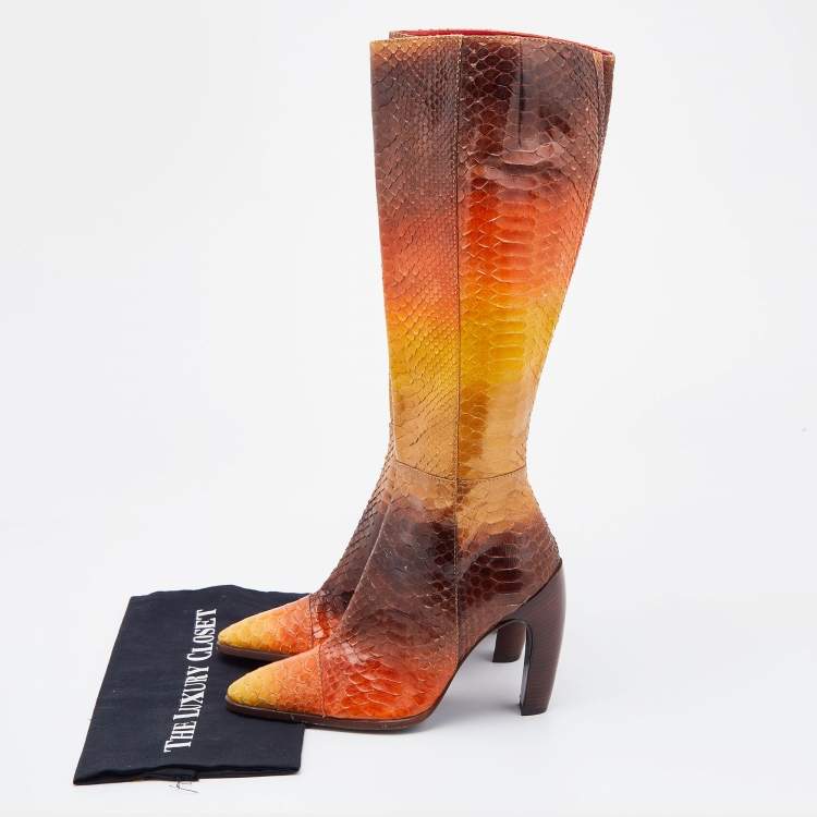 Pre Owned Fendi Multicolor Python Over The Knee Boots Size 38