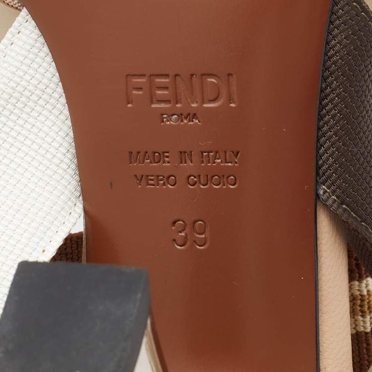 مملوكة مسبقًا Fendi Brown/Beige FF Zucca Mesh and Leather Colibri Slingback Pumps Size 39