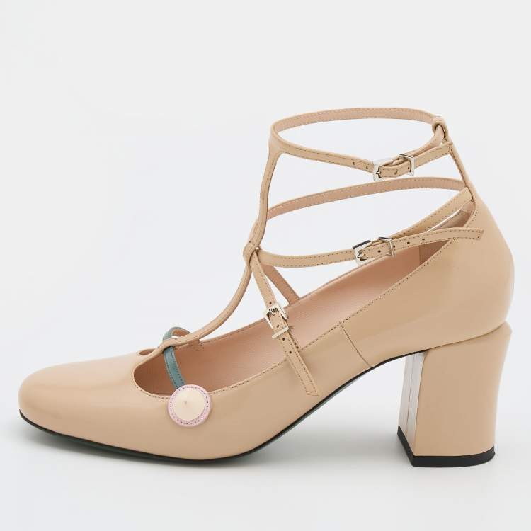 Pre Owned Fendi Beige Leather Strappy Pumps Size 37