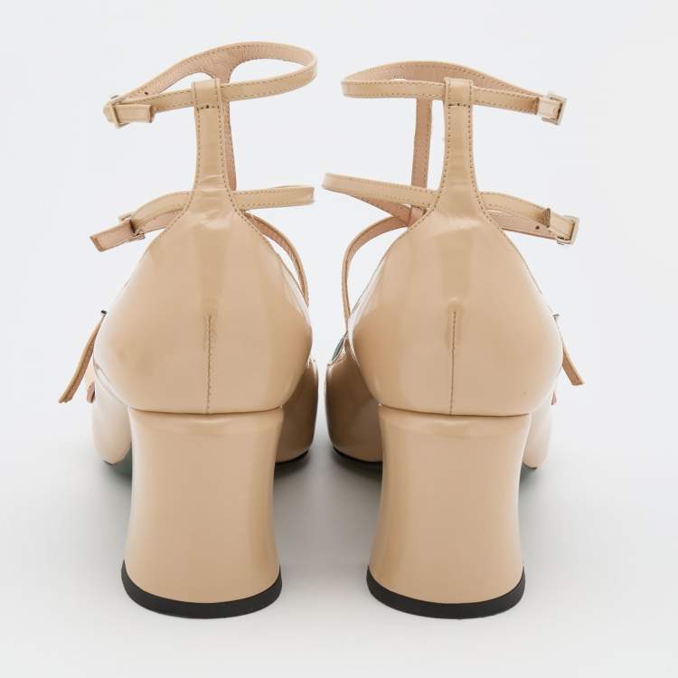 Pre Owned Fendi Beige Leather Strappy Pumps Size 37