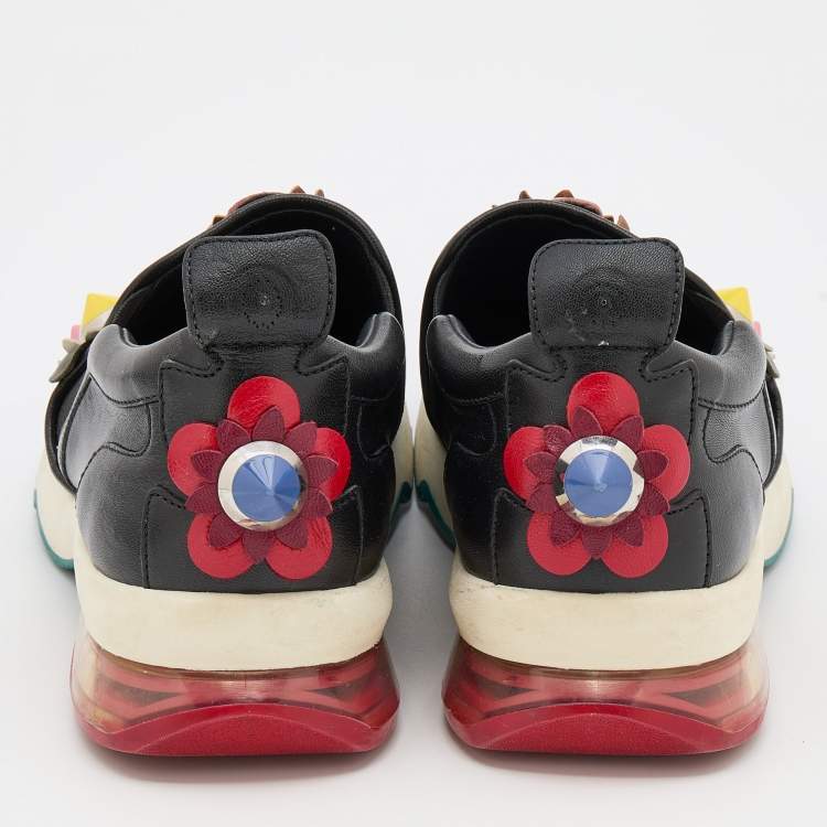 Pre Owned Fendi Black Leather Flowerland Slip On Sneakers Size 39