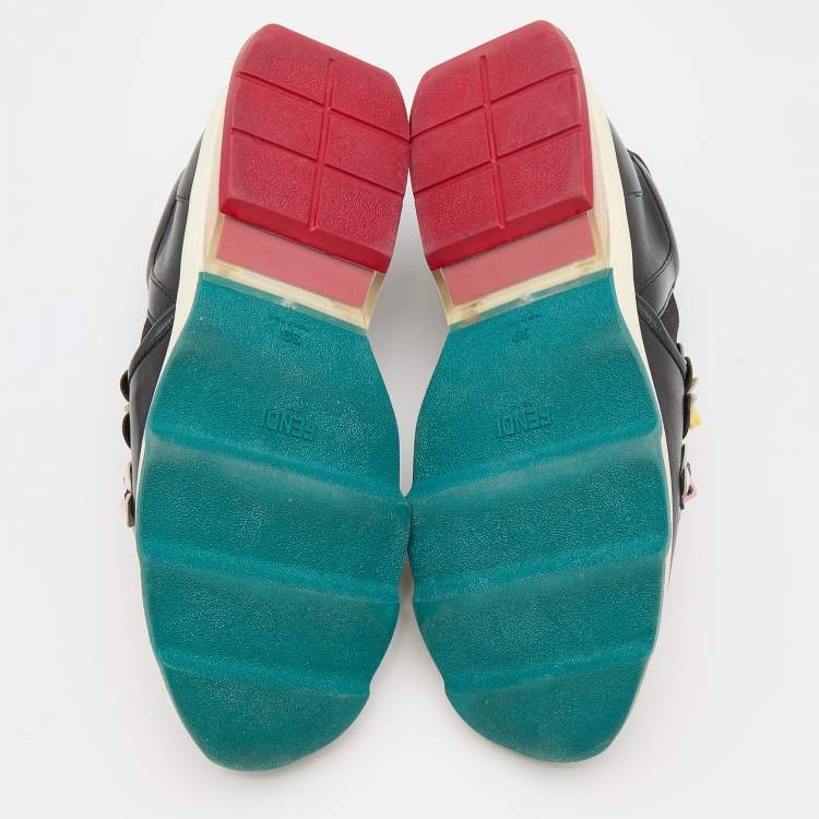 Pre Owned Fendi Black Leather Flowerland Slip On Sneakers Size 39