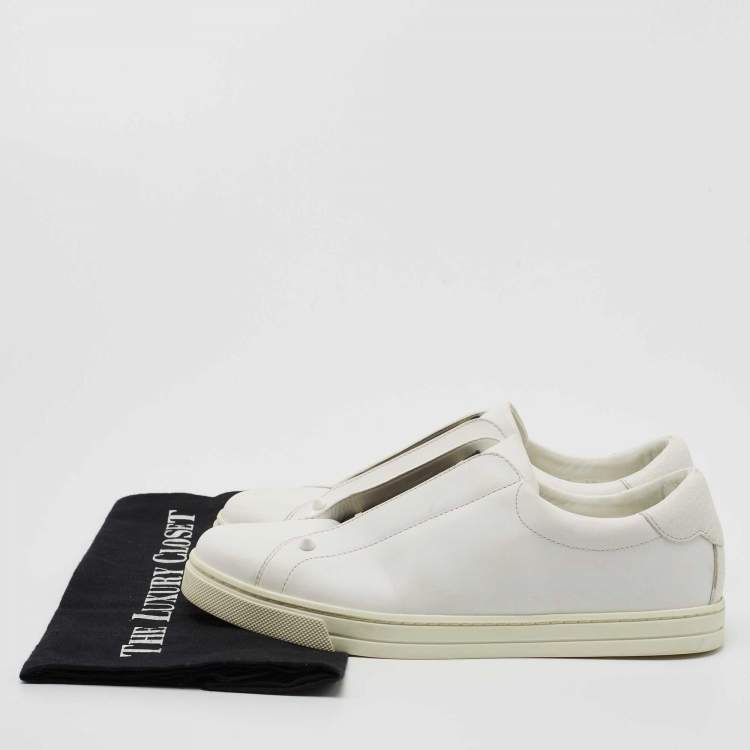 Pre Owned Fendi White Leather Knitted Logo Rockoclick Low Top Sneakers Size 38