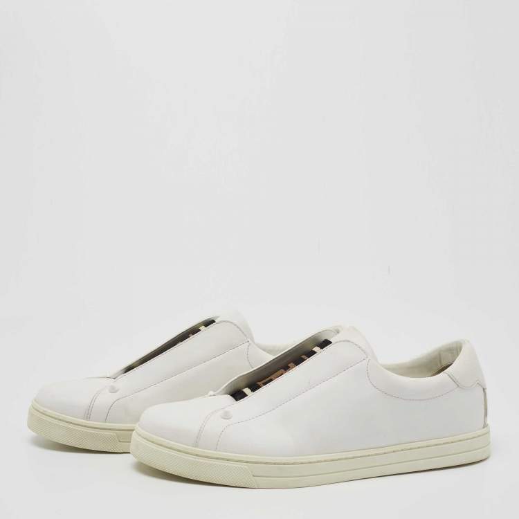 Pre Owned Fendi White Leather Knitted Logo Rockoclick Low Top Sneakers Size 38
