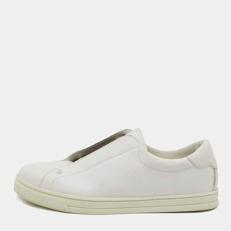 Pre Owned Fendi White Leather Knitted Logo Rockoclick Low Top Sneakers Size 38