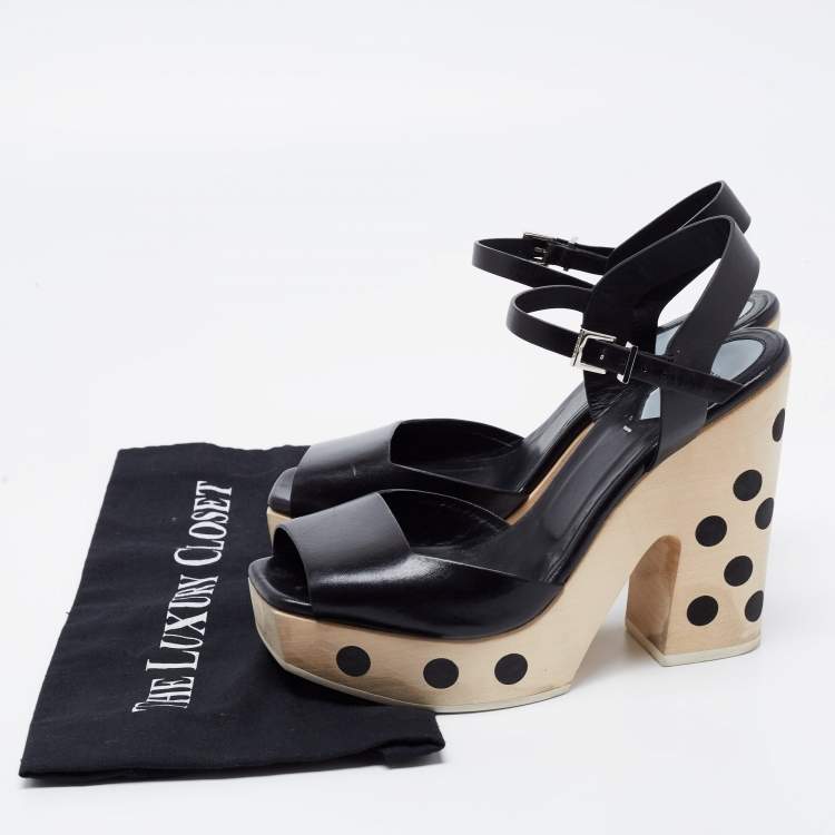 Pre Owned Fendi Black Leather Platform Ankle Strap Sandals Size 39