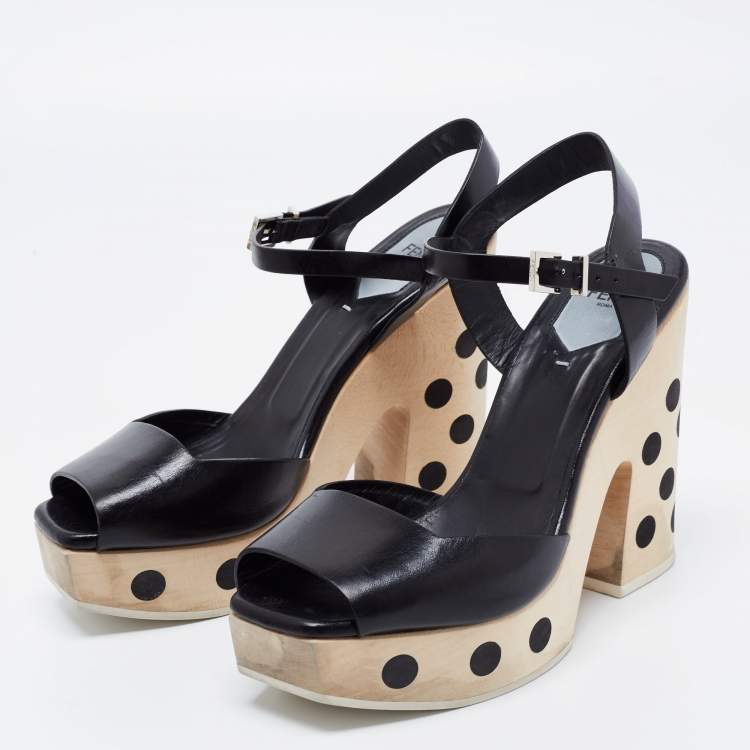 Pre Owned Fendi Black Leather Platform Ankle Strap Sandals Size 39