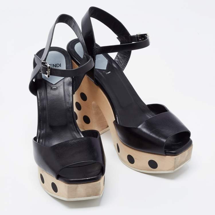 Pre Owned Fendi Black Leather Platform Ankle Strap Sandals Size 39
