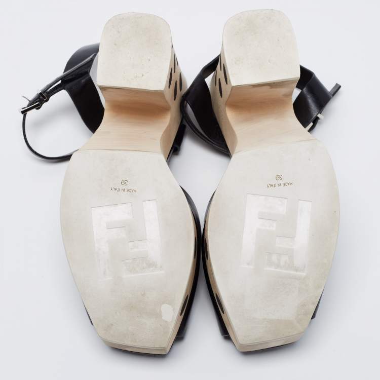 Pre Owned Fendi Black Leather Platform Ankle Strap Sandals Size 39