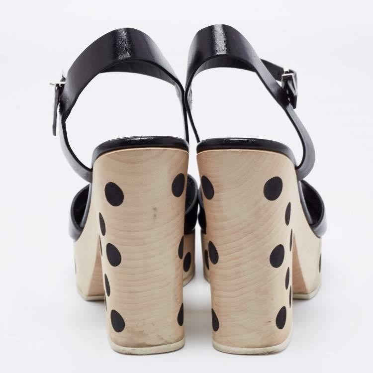 Pre Owned Fendi Black Leather Platform Ankle Strap Sandals Size 39