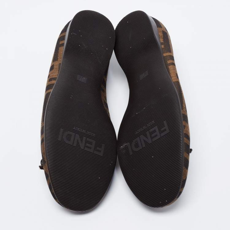 مملوكة مسبقًا Fendi Brown Zucca Canvas Bow Ballet Flats Size 37