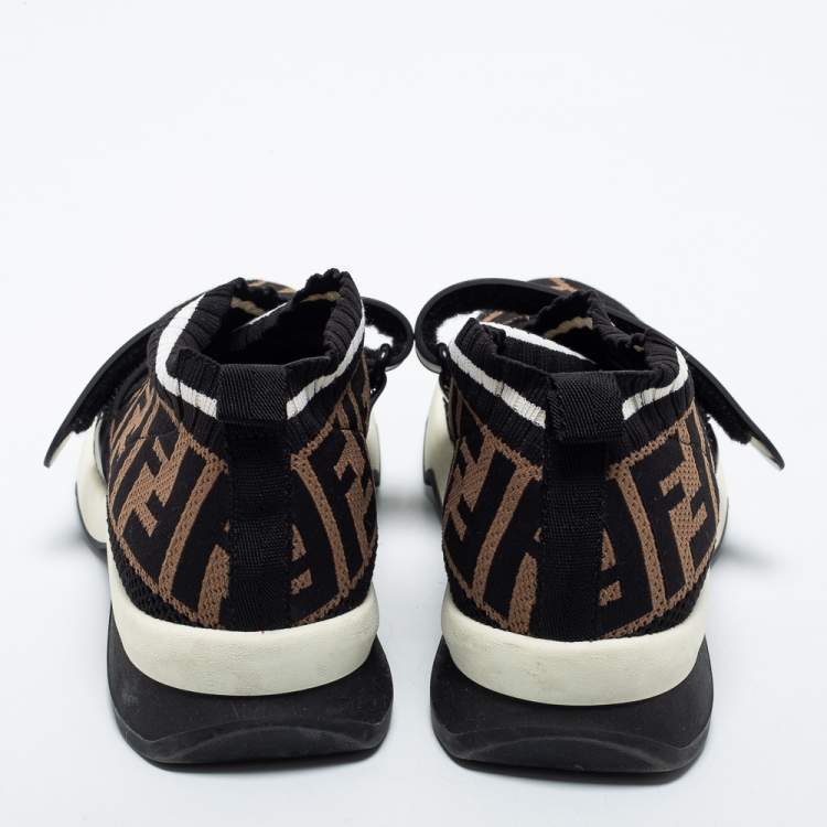 مملوكة مسبقًا Fendi Black/Brown Knit Fabric FF Rockoko Slip On Sneakers Size 36