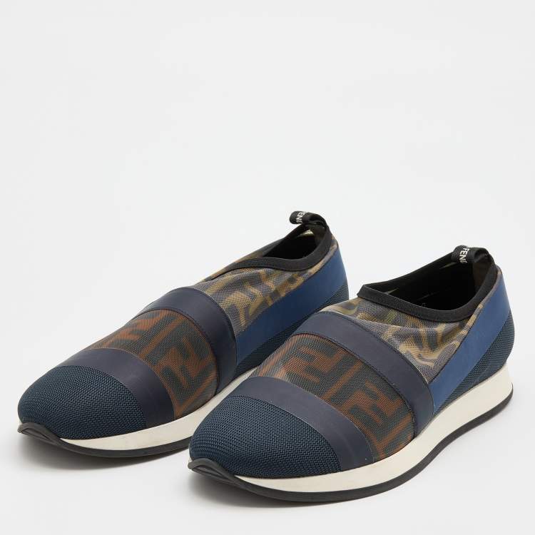 Pre Owned Fendi Multicolor Stretch Mesh/Rubber and Nylon Runaway Slip-On Sneakers Size 39