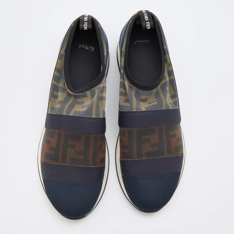 Pre Owned Fendi Multicolor Stretch Mesh/Rubber and Nylon Runaway Slip-On Sneakers Size 39