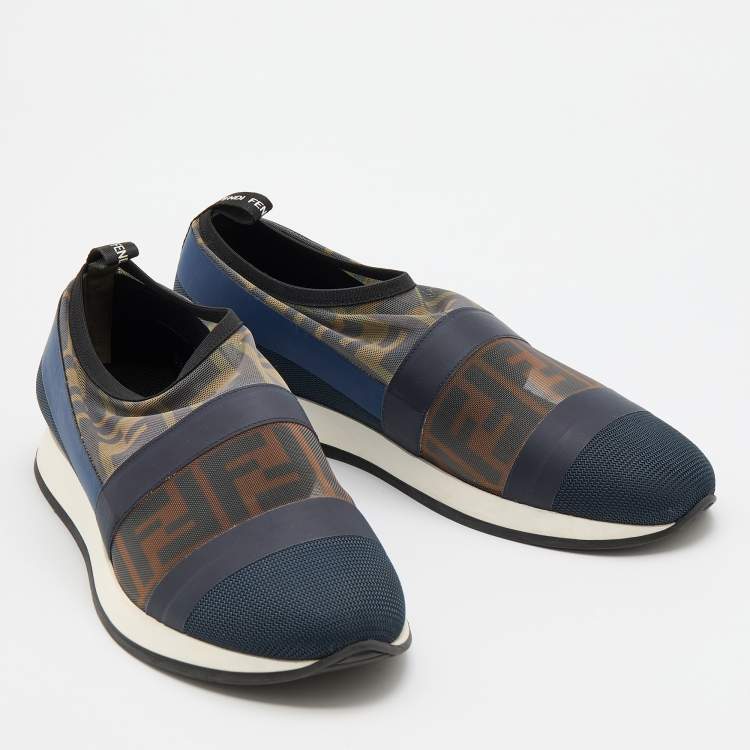 Pre Owned Fendi Multicolor Stretch Mesh/Rubber and Nylon Runaway Slip-On Sneakers Size 39