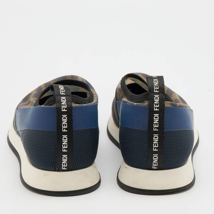 Pre Owned Fendi Multicolor Stretch Mesh/Rubber and Nylon Runaway Slip-On Sneakers Size 39