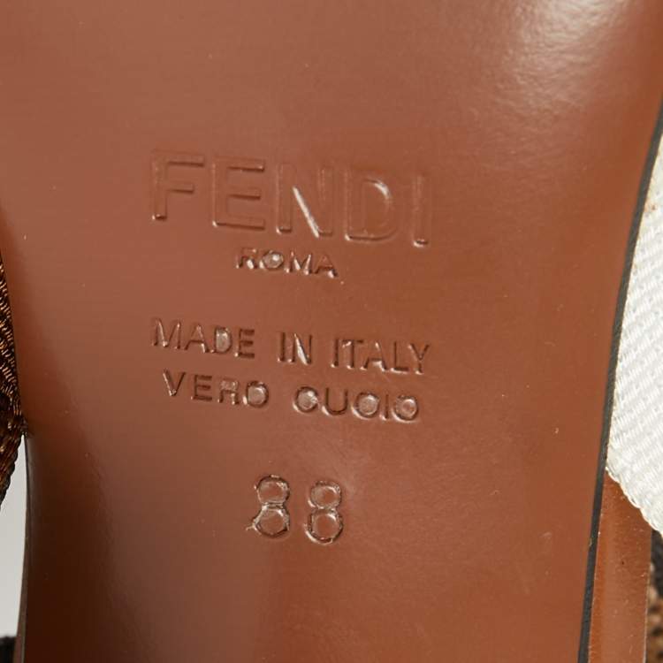 Pre Owned Fendi Brown/White PVC and Leather Colibri Slingback Pumps Size 38