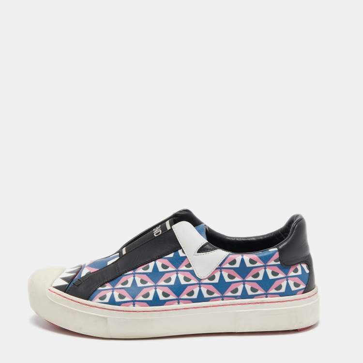 Pre Owned Fendi Multicolor Bug Eye Print Leather Slip On Sneakers Size 38