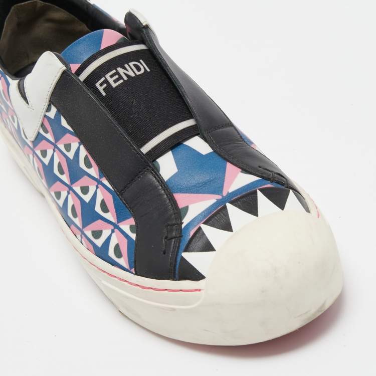 Pre Owned Fendi Multicolor Bug Eye Print Leather Slip On Sneakers Size 38