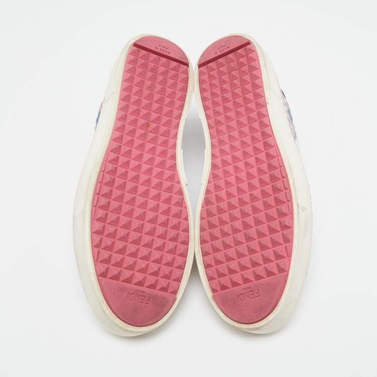 Pre Owned Fendi Multicolor Bug Eye Print Leather Slip On Sneakers Size 38