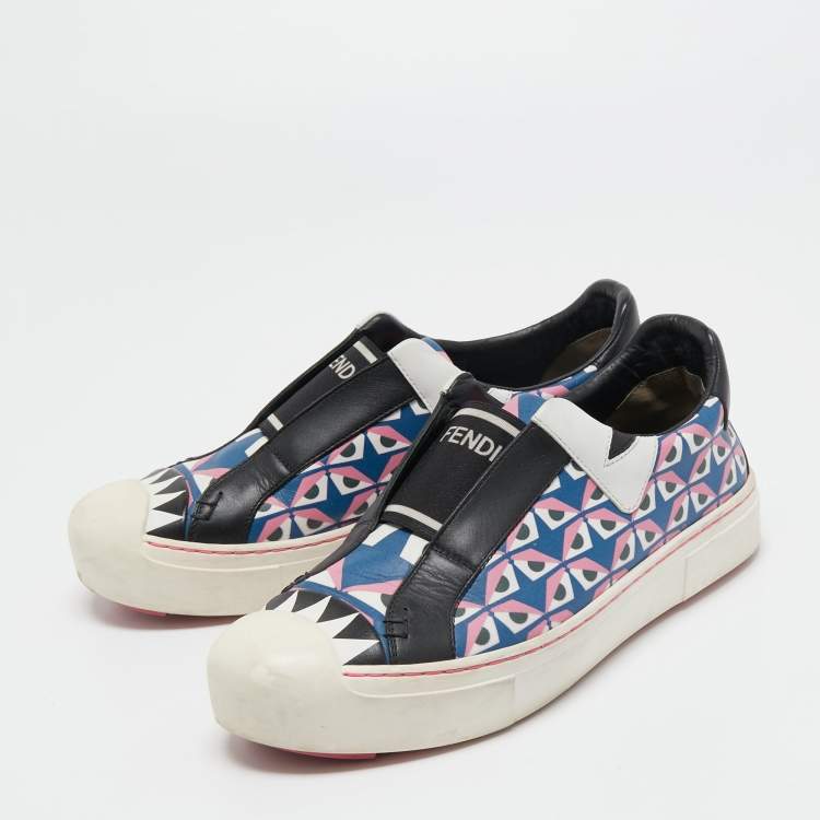 Pre Owned Fendi Multicolor Bug Eye Print Leather Slip On Sneakers Size 38
