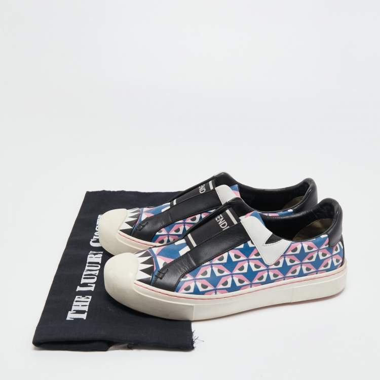 Pre Owned Fendi Multicolor Bug Eye Print Leather Slip On Sneakers Size 38