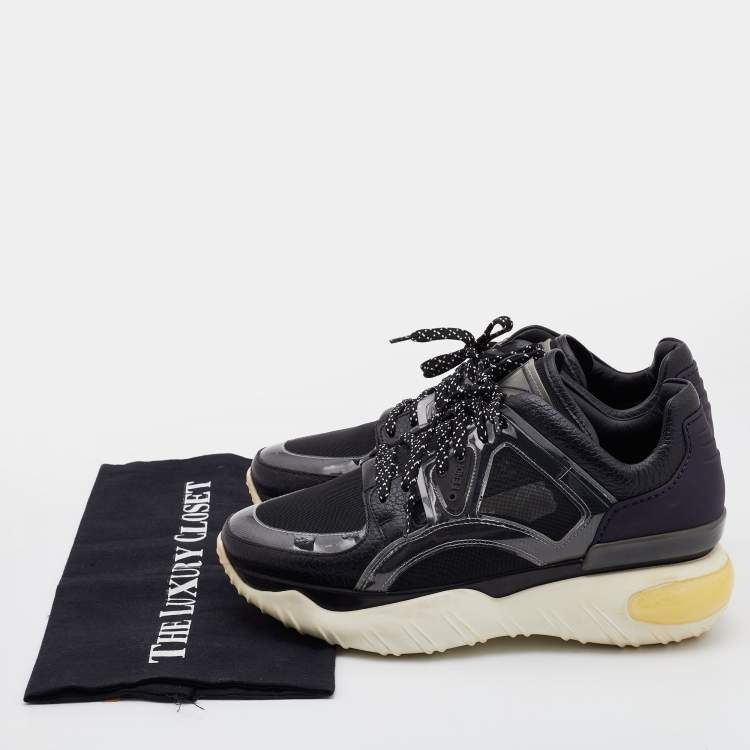Pre Owned Fendi Black Mesh and Leather Fancy Sneakers Size 38