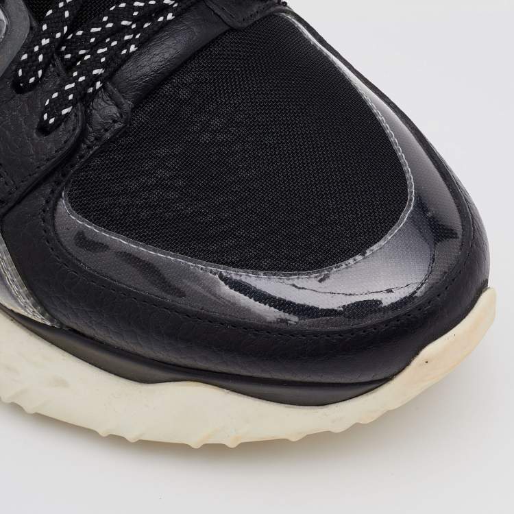 Pre Owned Fendi Black Mesh and Leather Fancy Sneakers Size 38