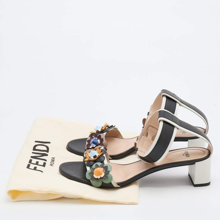 Pre Owned Fendi Multicolor Leather Flowerland Ankle Strap Sandals Size 39