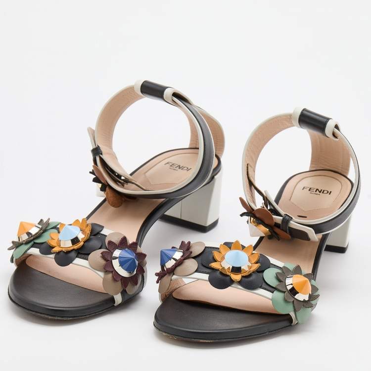 Pre Owned Fendi Multicolor Leather Flowerland Ankle Strap Sandals Size 39