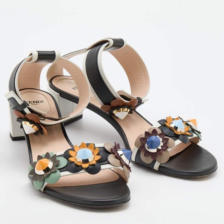 Pre Owned Fendi Multicolor Leather Flowerland Ankle Strap Sandals Size 39