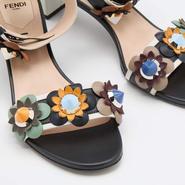 Pre Owned Fendi Multicolor Leather Flowerland Ankle Strap Sandals Size 39