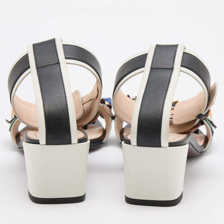 Pre Owned Fendi Multicolor Leather Flowerland Ankle Strap Sandals Size 39